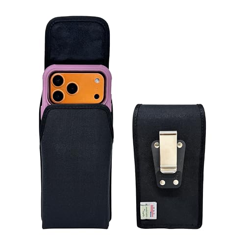 Turtleback Belt Clip for iPhone 17 ProMax or 17 Plus -Large- Fits w/Defender Bulky Style Cases - Premium Black Nylon, Vertical Belt Holder, Magnetic Closure HD Rotating Belt Clip