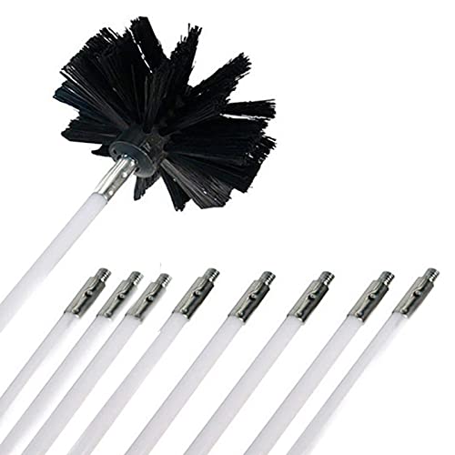 Kit De Cepillo For Limpieza De Chimeneas, Juego Limpieza De Conductos De Ventilación Que Incluye 12 Varillas Flexibles, 1 Cabezal De Cepillo, 1 Barra Hexagonal Kit Deshollinador For Chimeneas(9 Rods,4