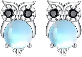 Owl Earrings 925 Sterling Silver Hypoallergenic Animal Stud Earrings Moonstone Owl Jewellery Graduation Gifts for Women Girls Girlfriend