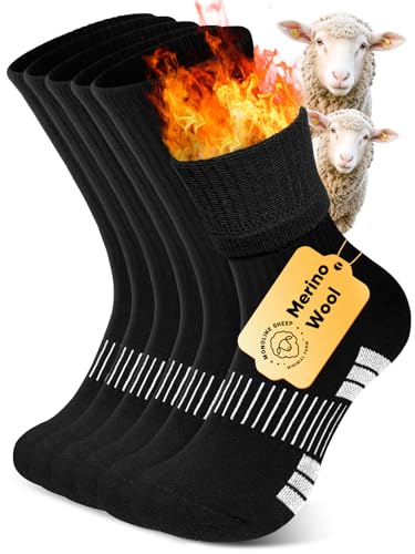 XINDUHUI Merino Wool Hiking Socks for Men Women, Thermal Winter Cushioned Wicking Crew Socks for Work Outdoors 3 Pairs