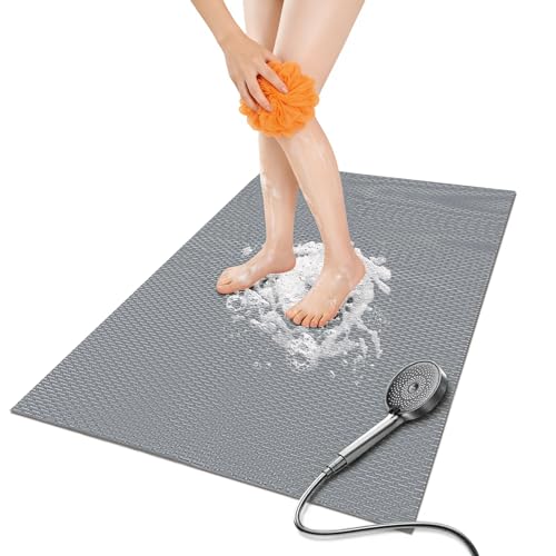 Bathroom Non Slip Shower Mat, Gray 47x32 Inch Bathtub Mat, Non Slip Bathroom Mat for Elderly and Kids, Easy to Dry, Fast-Dry Drainage Hole, Easy to Prune
