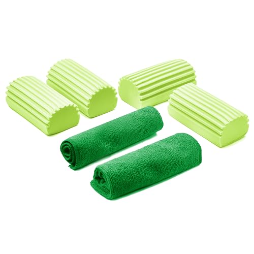 SEIBUR® 4 Esponjas Mágicas Atrapapolvo + 2 Bayetas de Microfibra | Esponja de Limpieza, Plumero Húmedo para Limpieza de casa, Coche, etc (Verde)