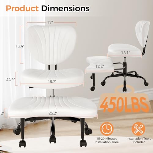 Image of Cross Legged Office Chair, Ergonomic Criss Cross Chair with Wheels, 360 Swivel Height-Adjustable Meditation Chair for Yoga & ADHD, Wide Kneeling Chair with Strong Lumbar Support (White) BPY01W