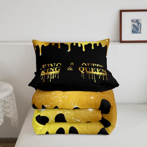 Image of Feelyou King and Queen Comforter Set King Size, Glitter Mr Mrs Comforter for Couple Man Woman Couple Lover Bedding Set Valentine Day Duvet Set Couple Bed Set 3Pcs