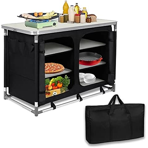 Froadp Faltbar Camping Schränke Mobile Campingküche Schrank mit MDF Tischplatte & Tragetasche Mobile Gartenküche Grilltisch Außenküche für BBQ Reisen Camping Garten Balkon (Type C, 97x47,5x78cm) Cover