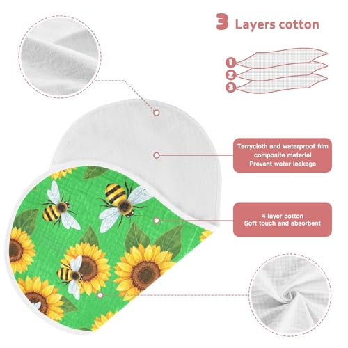 2 Pack Muslin Burp Cloths Sunflowers Bee Green Cotton Baby Burp Cloths Extra Absorbent and Soft Burping Cloth for Newborn Babies, Large 22" x 11"3