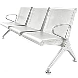 JINGSHIQIAOPL 3 Sitzer Metall Wartezimmerbank mit Armlehnen, Robuste Wartebank für Flughäfen, Banken, Krankenhäuser und Büros, Pflegeleicht, Silberfarben
