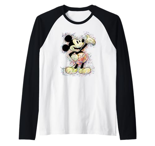 T-shirt baseball raglan Mickey Mouse Disney pour homme et femme en coton style scribble