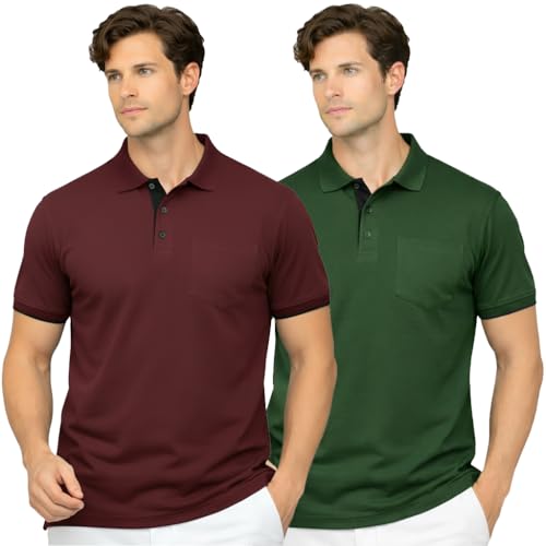 Image of Men's Premium Cotton Pique Polo T-Shirt, Classic Fit Short Sleeve Casual Summer Shirt, Soft & Breathable Fashion Polo