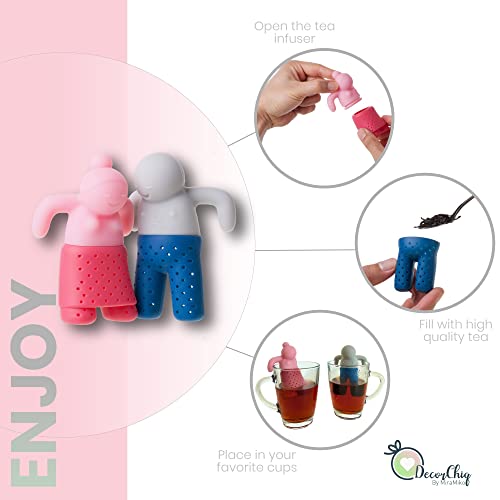 Cute Tea Infuser Gift Set For Loose Leaf Tea, Small Funny Gift For Tea Lovers And Couples, Silicone Tea Steepers In A Set Of Two, Tea Strainers In Pink And Blue/Grey #TOP1