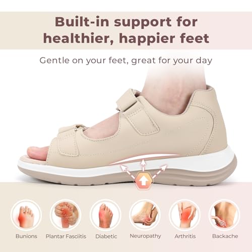 Image of FitVille Diabetic Sandals for Women Wide Width, Open Toe Orthopedic Wide Sandals for Women with Adjustable Straps and Arch Support for Bunions, Plantar Fasciitis, Swollen Feet