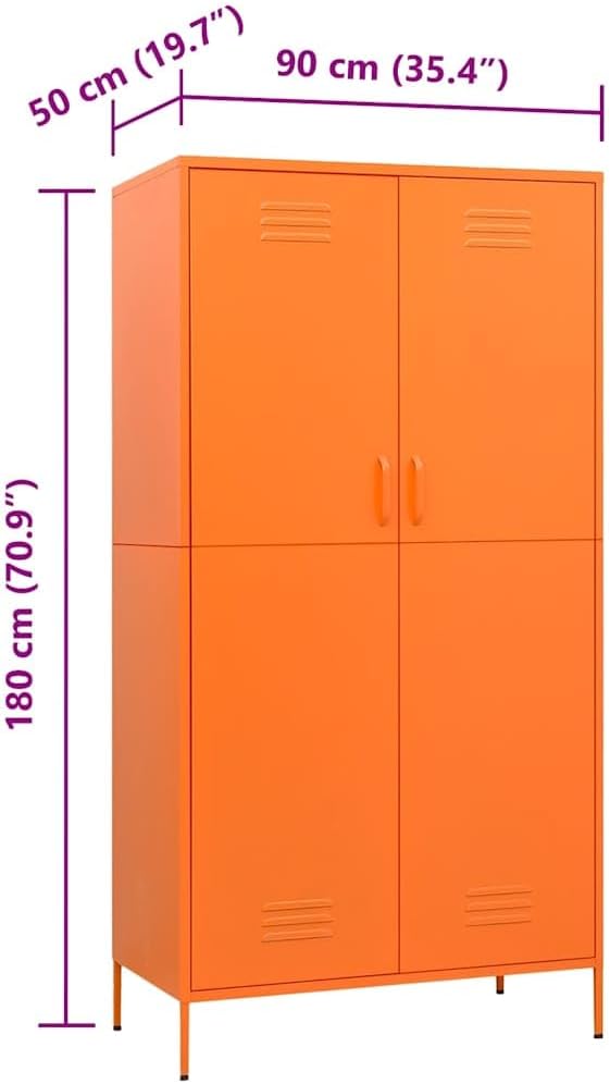 vidaXL Wardrobe, Armoire with Adjustable Shelves, Closet with Hangers for Bedroom, Free Standing Closet Rack, Industrial Style, Orange Steel