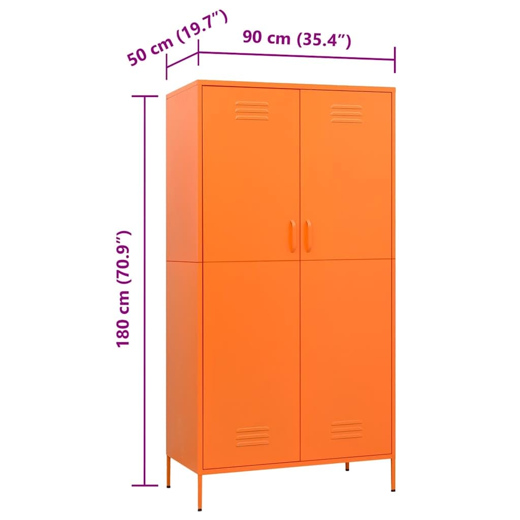 vidaXL Kleiderschrank Garderobenschrank Dielenschrank Schlafzimmerschrank Stahlschrank Lagerschrank Mehrzweckschrank Schrank Orange 90x50x180cm Stahl