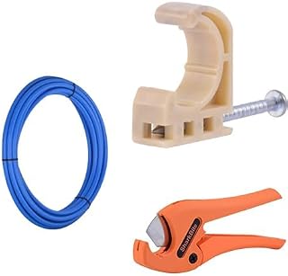 SharkBite 1/2 Inch x 50 Feet Blue PEX-B Pipe + HoldRite 1/2 Inch Half S-Nail Clamp 10 Pack + Pipe Cutter Tool Bundle for Plumbing