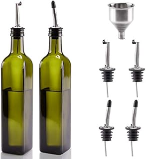 Mtophs [2 PACK] 17 oz Olive Oil Dispenser Glass Bottle Set - 500ml Oil & Vinegar Drizzler Bottle with Auto Flip Pourers, Funnel Dark Green