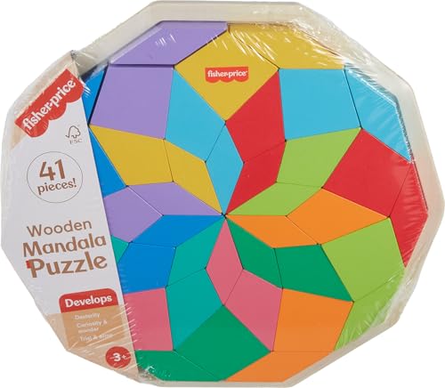 Fisher-Price Wood Preschool Toy Mandala Puzzle with Geometric Design, 41 Wooden Pieces for Kids Ages 3+ Years​