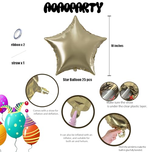 Image of 25Pcs Champagne Gold Star Shaped Foil Mylar Balloons 18 Inch Light Gold Star Helium Balloons for Birthday Wedding Anniversary Engagement Party Decorations Supplies