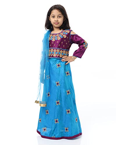 Image of Ashwini Girls Skirt Top With Neck Embroidery Work | Readymade Indian Kids Ethnic Skirt Top