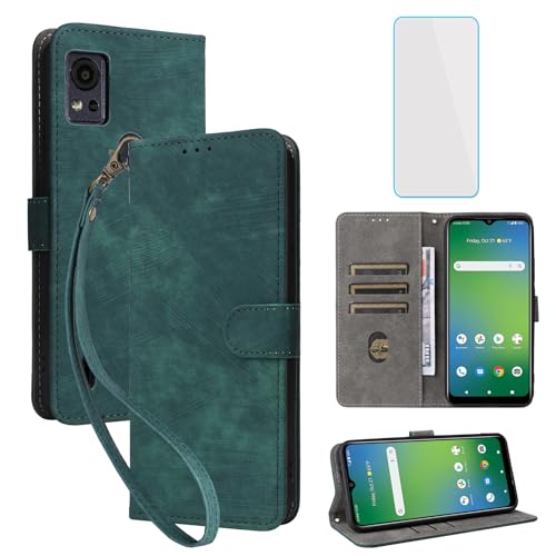 IUQXU for Cricket Icon 5/AT&T Motivate 4 Wallet Case with Screen Protector [RFID Blocking] Leather Case Card Holder Kickstand Cell Phone Cover for Cricket Icon5 -Green
