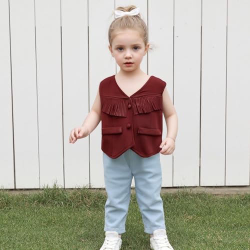 Girls Fringe Faux Suede Vest Front Tassels Cropped Cowgirls Waistcoat 70s Hippie Western Clothes Sleeveless Jacket3