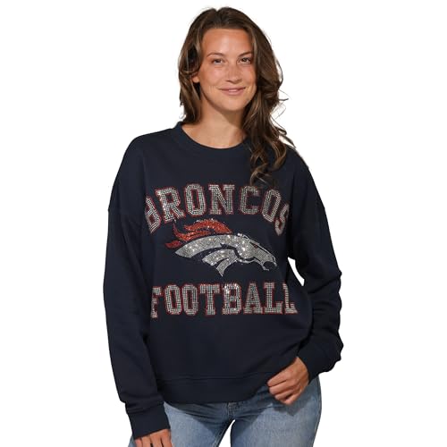 FOCO Denver Broncos NFL Womens Rhinestone Logo Oversized Crew Neck Sweatshirt - S