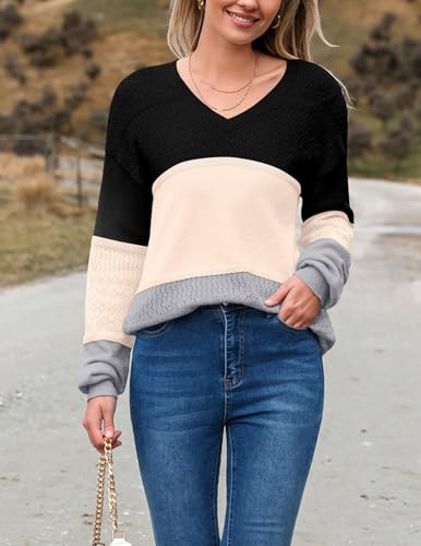 Image of Zeagoo Womens 2026 Fall Sweaters Casual Long Sleeve Ribbed Knit Pullover V Neck Lightweight Crochet Pullover Sweater Top