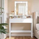 VASAGLE Kailyn Colección - Tocador, Luces LED con Brillo Ajustable, Mesa de Maquillaje con Espejo, 2 Cajones y 3 Compartimentos, Moderno, Blanco RDT114W01