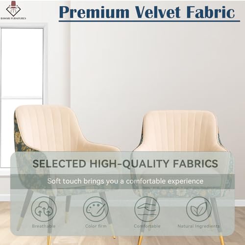 Image of Set of 2 Accent Chair for Living Room | Modern Armchair in Soft Velvet Fabric with Sturdy Legs | Premium Chair for Home Living Room Bedroom Restaurent | (Dual Fabric, White)