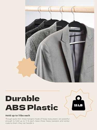 Image of HOUSE DAY Slim Plastic Hangers with Non Slip Rubber Pads, 100 Pack, Black | Space saving closet organizer, heavy duty S-shape, rubber grip pads help keep shirts, suits, coats, pants, skirts in place