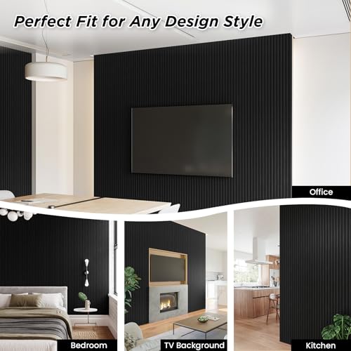 Smartstandard 4 Pack 105.9" x 12.6" Wood Slat Wall Panels, Soundproof Wooden Wall Panels, Acoustic Wood Panels for Wall, 3D Fluted Wood Panels for Interior Wall Decor, Matte Black by SMARTSTANDARD - Image 2