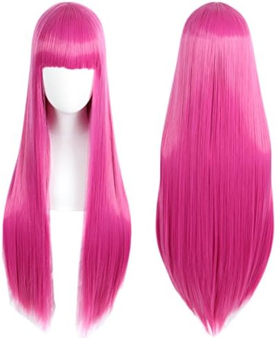Linfairy Anime Hot Pink long Princess Wig Halloween Costume Cosplay Wig for Women 85CM