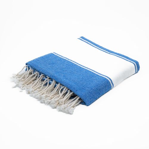 Aspendos Turkish Beach Towel – Lightweight, Quick Dry, Sand Free – 100% Cotton Peshtemal Hammam & Bath Towel – 90x190 cm (35x75) – Soft & Compact for Spa, Travel, Gym, Yoga, Camp, Picnic (Blue)