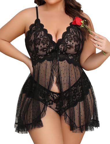 Image of Avidlove Plus Size Lingerie for Women Sexy Lingerie Dress Lace Babydoll Lingerie V-Neck Open Front Strap Nightdress