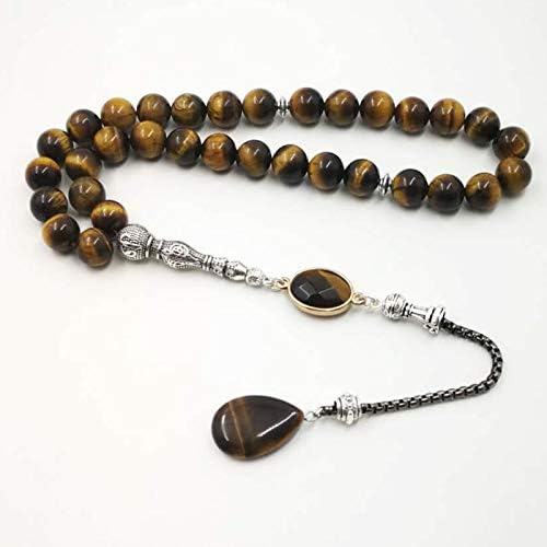 Man's Tasbih Tiger Eyes Natural Stone Muslim Rosary Islam 33 66 99 Beads Fashion Bracelets (10mm, 66 Beads)