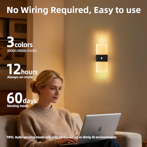 Apliques de Pared LED con Sensor de Movimiento Lámpara USB Recargable Blanca Rectangular 3