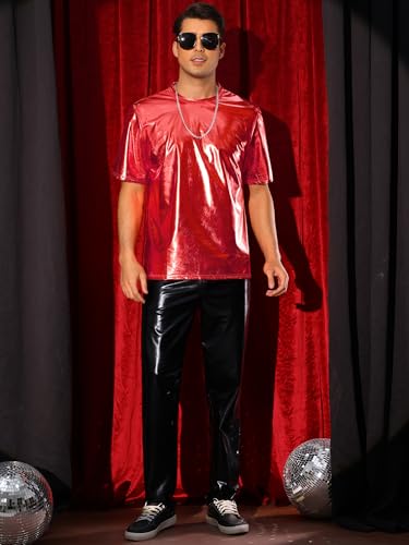 Metallic Shirts for Men's Short Sleeves Shiny T-Shirts Party Disco Holographic Tee2