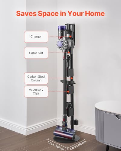 Image of VEVOR Vacuum Stand, Compatible With Dyson V7 V8 V10 V11 V12 V15 Series Upright Vacuum Cleaners & Accessories, Stable Vacuum Stand Holder with 4 Anti-slip Pads and 3 Clips for Storing 6 Brush Heads