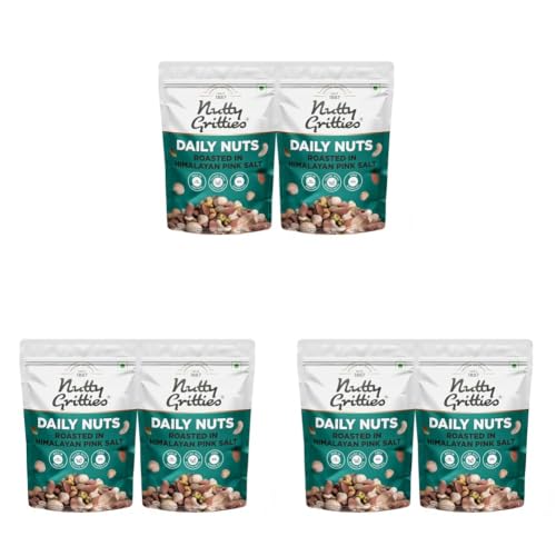 Image of Nutty Gritties Daily Nuts with 5 Exotic Nuts Macadamias, Hazelnuts, Pistachio Kernels, Almonds, Cashews | Dry Roasted with Himalayan Pink Salt | Healthy Snack with Zero Oil, 200g (Pack of 6)