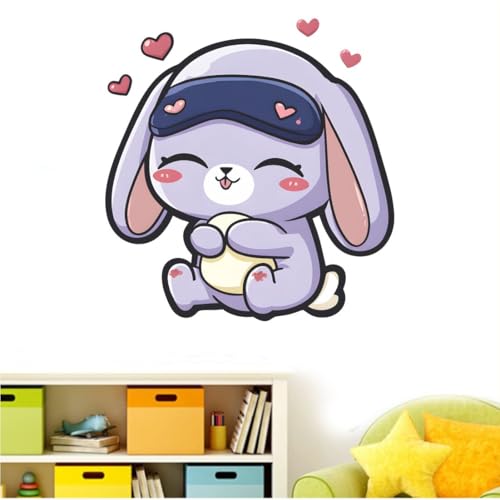 Image of Cute Sleeping Bunny Wall Sticker | Self Adhesive Cartoon Rabbit PVC Wall Decal for Ki-ds Room, Nursery, Bedroom & Playroom Decor