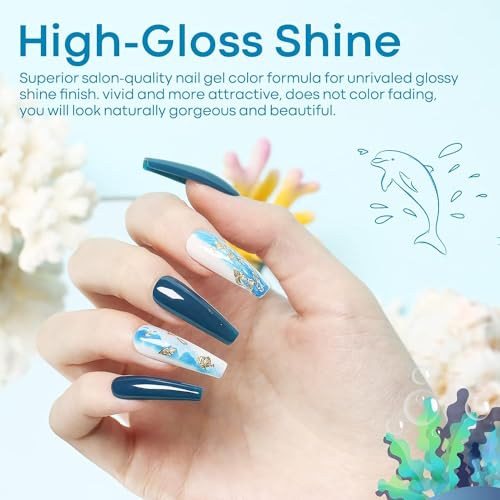 Image of DUDUSTRONG Bolt Bee Gel Glossy Finish Nail Polish Kit Blue Gel Nail Polish - 6 Colors Blue Gel Polish Summer Nail Art French Manicure Diy For Women (A1 Dolphin Kiss (137+51+18+54+57+59), 90 Ml
