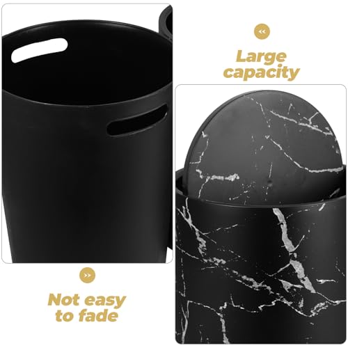 Caneca de basura con tapa oscilante diseño mármol negra miniatura 7