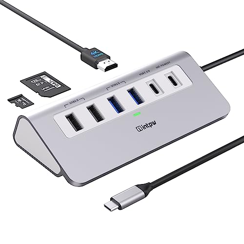 intpw USB C Hub, P9 USB C Hub Multiport Adapter with 4K@60Hz HDMI, PD 100W, Type-C & 2 USB A 3.0 5Gbps, 2 USB A 2.0, SD/TF Card Reader, Aluminum USB Hub for Laptop, iPhone 17 Series, MacBook, iPad