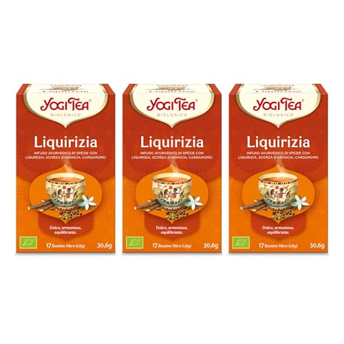 Yogi Tea - Liquirizia Bio - Infuso Ayurvedico - Miscela di Liquirizia, Buccia d'Arancia, Cardamomo - Senza Caffeina - Confezione da 3x17 bustine (51 bustine in totale)