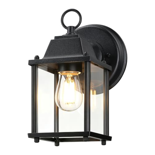 LIT-PaTH Outdoor Wall Light Fixture, Aluminum Glass, Black, 1 Pack