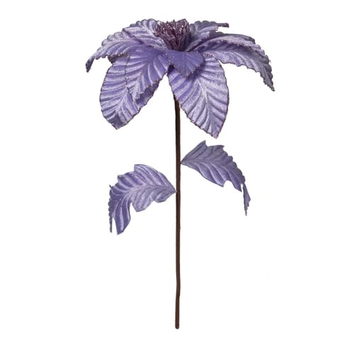 22 in. Lavender Velvet Glitter Trim Poinsettia - 6 per Bag