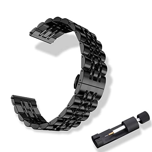 RoYiio Correa de Acero Inoxidable es Adecuada para Asas de Reloj con Ancho de 20mm, Bellamente Pulida, Correa de Metal para Hombres Mujeres - Negro