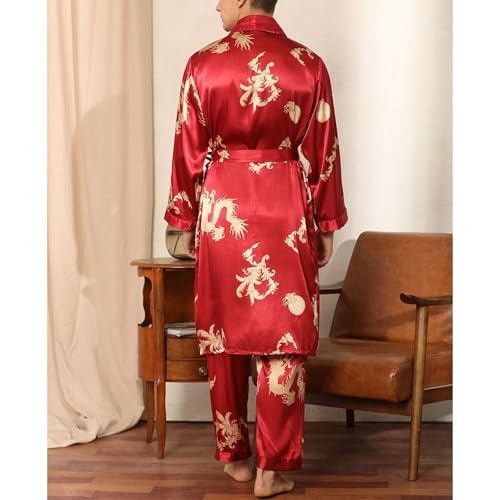 Men's Long Sleeve Pajamas Satin Robe Set Soft Pant Silky Fall V Neck Spandex Comfy Thin Lounge 2 Piece4
