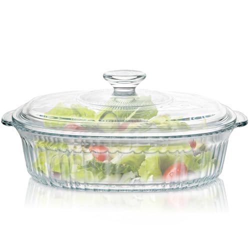 ZOFUN Cazuela ovalada de cristal con tapa, 1,8 L, rectangular, con tapa, 27,3 x 18,8 x 11,5 cm, para lasaña, recipiente de cristal para asar, horno, cocina eléctrica, para lasaña