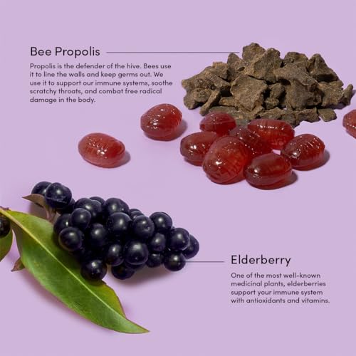 Image of Beekeeper's Naturals Soothing Honey Elderberry Cough Drops Immune Support with Vitamin D, Zinc and Propolis Throat Soothing Lozenges, 14 Ct