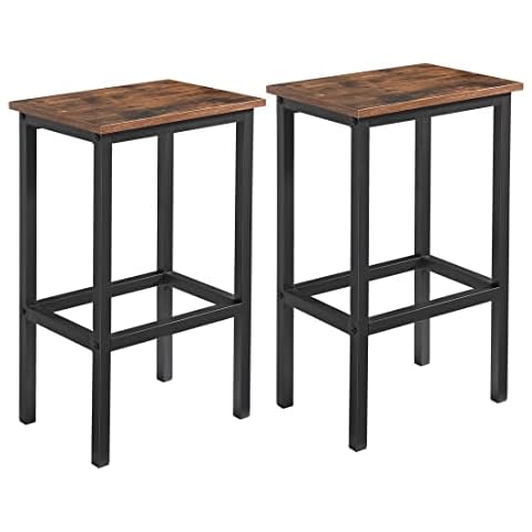 Bar Stools, Kitchen Stools, Set of 2 Tall Bar Chairs,Metal Frame with Wooden Seat,65cm High Seat, Industrial,for Farmhouse, Living Room,Cafe Pub, Rustic Brown and Black Cover